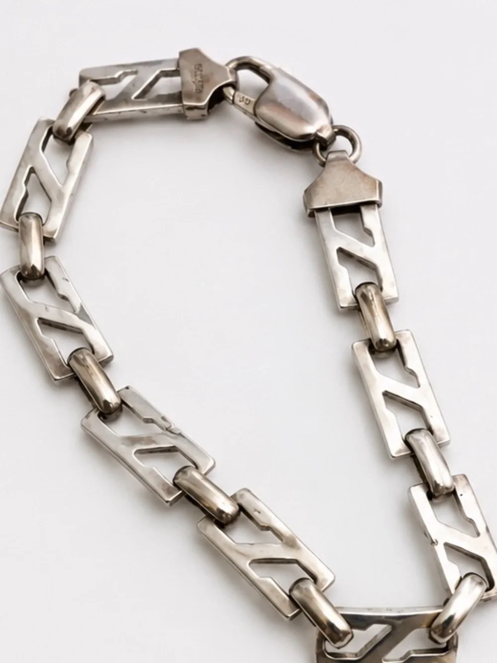 Vintage Italy 925 Sterling Silver Geometric Link Bracelet 7” Open Link Chain